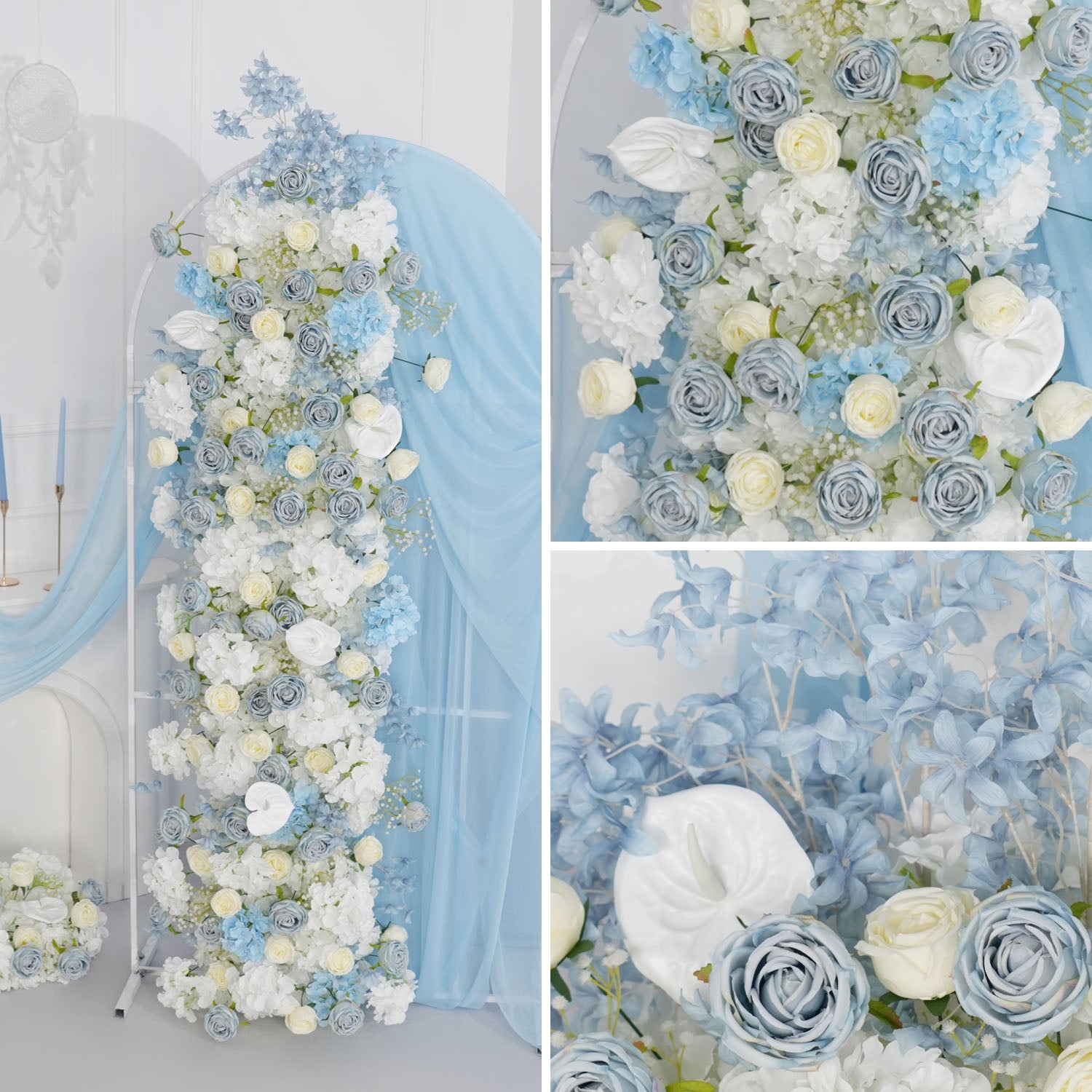 Uflower Blue White Flower Wedding Backdrop Arch Floral Arrangement